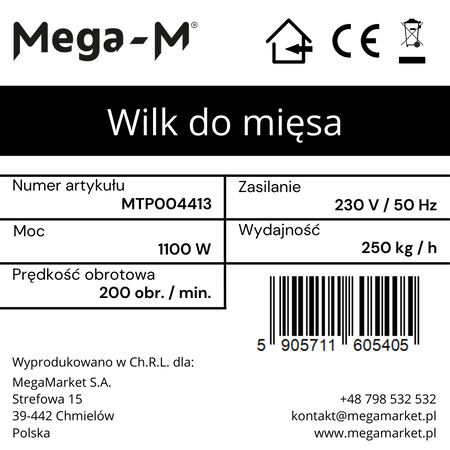 Wilk do mięsa Mega-M HO 250kg/h 1100W