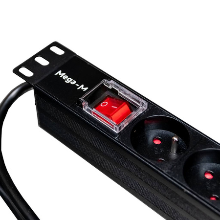 Listwa zasilająca do szafy Rack Mega-M 19" 8 gniazd z wyłącznikiem