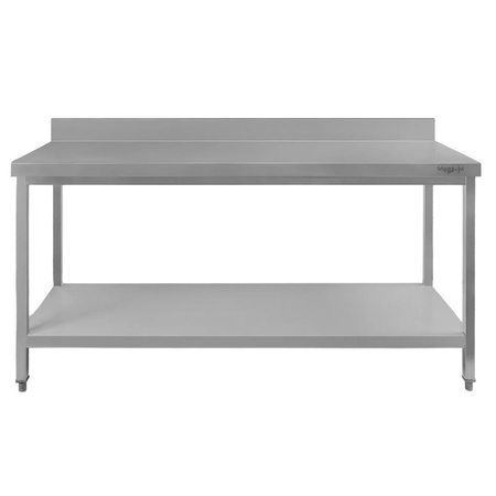 Stół ze stali nierdzewnej przyścienny z półką  Mega-M S-150 cm G-60 cm H-85 cm N