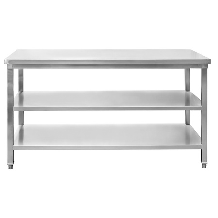 Stół ze stali nierdzewnej centralny z 2-ma półkami Mega-M S-150 cm G-60 cm H-85 cm N
