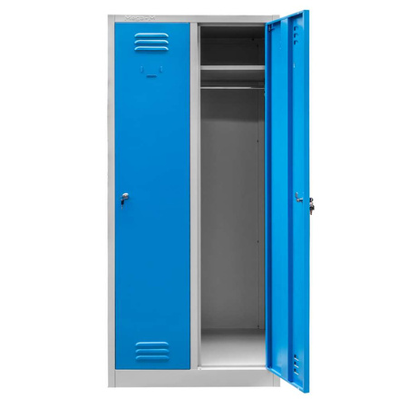 Szafka BHP ubraniowa Mega-M pracownicza 2-drzwiowa S-80 cm szara/niebieski front WYSYŁKA PALETOWA