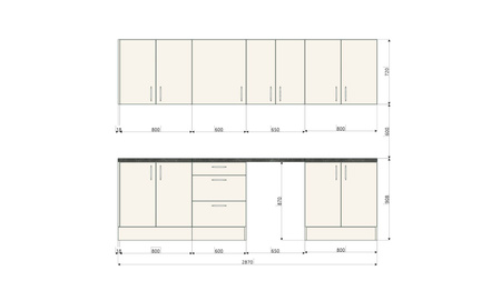 Zestaw mebli kuchennych do pomieszczeń socjalnych Mega-M L-287 cm G-60 cm H-91 cm Popiel Egger