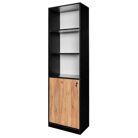 Regał biurowy na segregatory Mega-M L- 60 cm G-35 cm H-200 cm dąb kraft /czarny