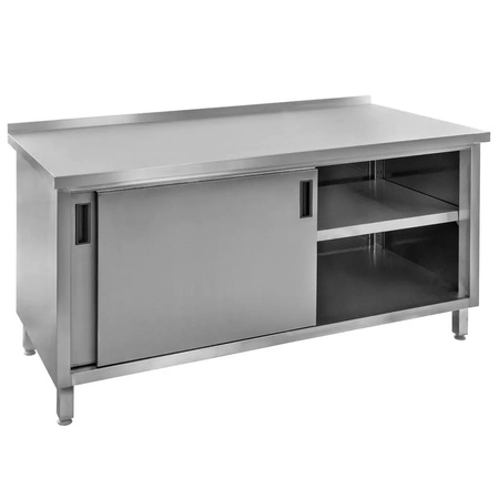 Stół gastronomiczny ze stali nierdzewnej spawany przyścienny z szafką Mega-M 150x70x85 cm