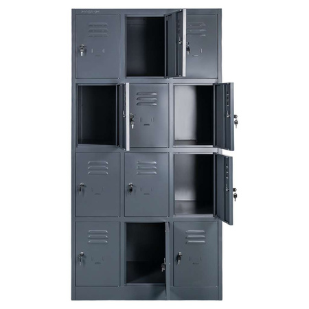 Szafka skrytkowa BHP Mega-M J-90/12 12 drzwiowa grafitowa S-90 cm G-50 cm H-180 cm skręcana N