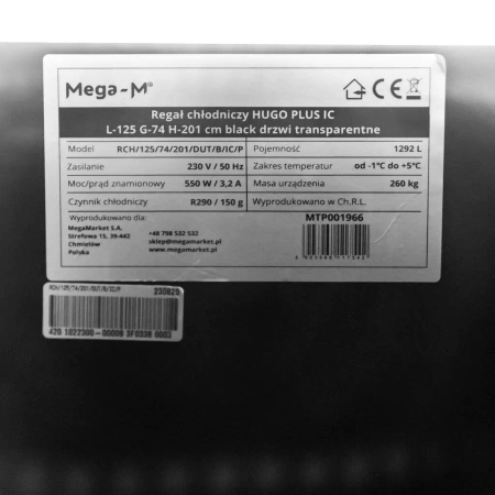 Regał chłodniczy Mega-M HUGO PLUS IC L-131 cm agregat wewnętrzny