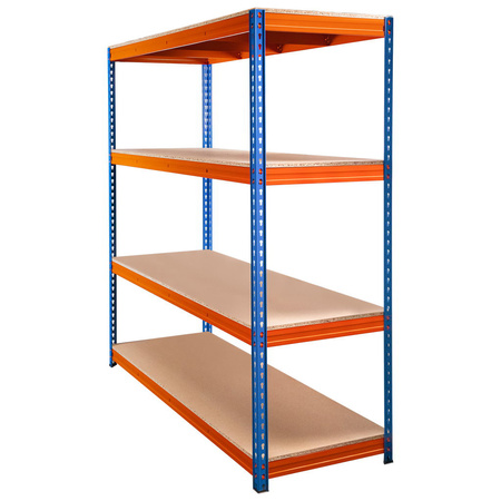 Regał magazynowy Mega-M PRO MAX H-180 cm L-120 cm G-60 cm 4 półki z MDF 15 mm 500 kg niebiesko-pomarańczowy