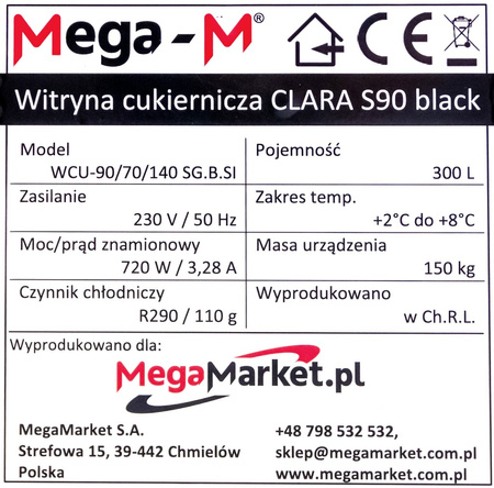 Witryna cukiernicza Mega-M CLARA S90 black