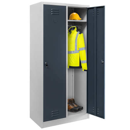Szafka BHP ubraniowa Mega-M pracownicza 2-drzwiowa S-80 cm szara/grafitowy front WYSYŁKA PALETOWA