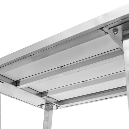 Stół gastronomiczny ze stali nierdzewnej centralny z półką i 6 nogami Mega-M 200x80x85 cm