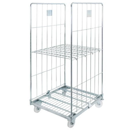 Rollkontener (rollcage, rollbox) wózek siatkowy transportowy Mega-M Universal dwie ściany jedna półka ocynkowany