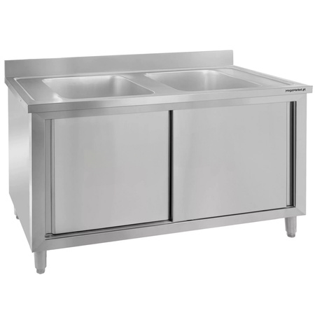 Zlew ze stali nierdzewnej 2-komorowy przyścienny z szafką Mega-M S-100 cm G-70 cm H-85 cm N