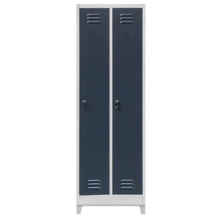 Szafka ubraniowa BHP Mega-M J-60 na podstawie z nóżkami 2 drzwiowa szara/ grafitowy front  S-60 cm G-50 cm H-190 cm skręcana N