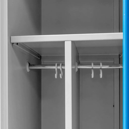 Szafka BHP ubraniowa Mega-M pracownicza 2-drzwiowa z przegrodami S-80 cm szara/niebieski front