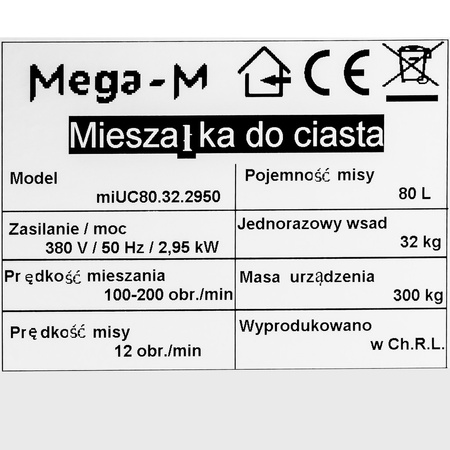 Mikser spiralny Mega-M miUC80.32.2950 N