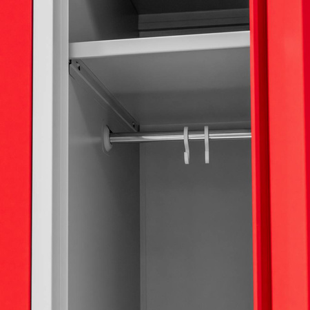 Szafka ubraniowa BHP Mega-M J-60 2 drzwiowa szara/ czerwony front  S-60 cm G-50 cm H-180 cm skręcana (wysyłka paletowa) N