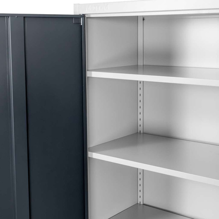 Szafa biurowa metalowa na dokumenty Mega-M pełne drzwi S-100 cm G-40 cm H-185 cm szara grafitowy front