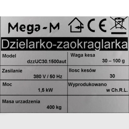 Dzielarko-zaokrąglarka do ciasta automatyczna Mega-M dzzUC30.1500aut