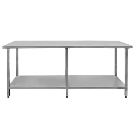 Stół ze stali nierdzewnej centralny z półką i 6 nogami Mega-M S-220 cm G-60 cm H-85 cm N