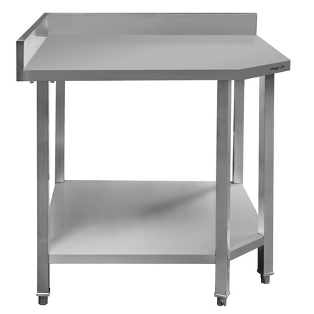 Stół gastronomiczny ze stali nierdzewnej narożny przyścienny z półką Mega-M 90x70x85 cm