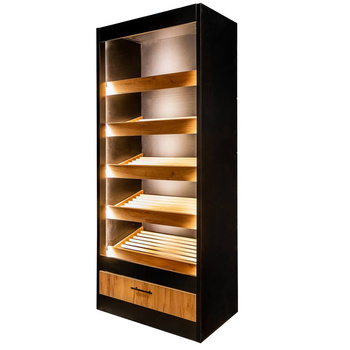 Regał na pieczywo Mega-M moduł otwarty LED H-205 cm L-60 cm G-58 cm czarny / dąb kraft N