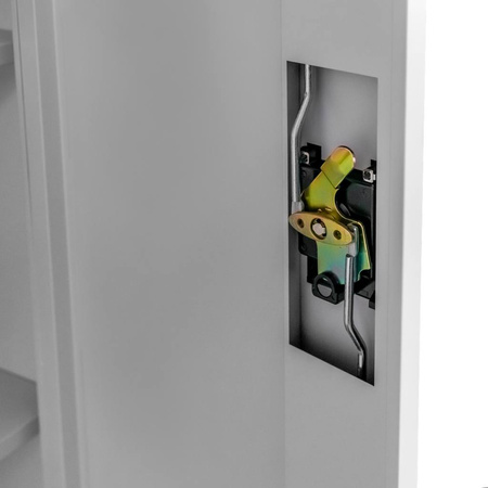 Szafa biurowa metalowa na dokumenty ze skarbczykiem Mega-M pełne drzwi S-90 cm G-40 cm H-185 cm szara