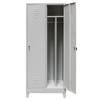 Szafka BHP ubraniowa na podstawie z nóżkami Mega-M pracownicza 2-drzwiowa z przegrodami S-80 cm szara