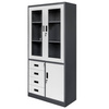 Szafa biurowa metalowa na akta Mega-M WENUS przeszklone drzwi 4 szuflady S- 90 cm G- 40 cm H-185 cm grafitowa szary front