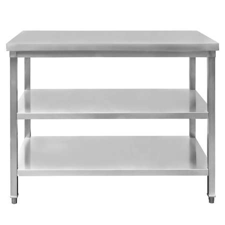 Stół ze stali nierdzewnej centralny z 2-ma półkami Mega-M S-100 cm G-60 cm H-85 cm N