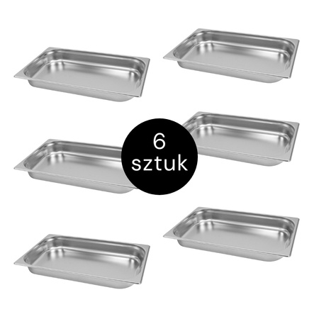 Pojemnik GN 1/1 ze stali nierdzewnej Mega-M 53×32,5×6,5 cm zestaw 6 szt.