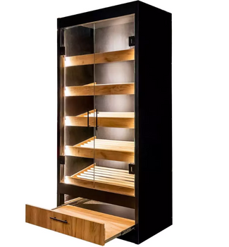Regał na pieczywo Mega-M moduł z szybą LED H-205 cm L-100 cm G-58 cm czarny / dąb kraft N