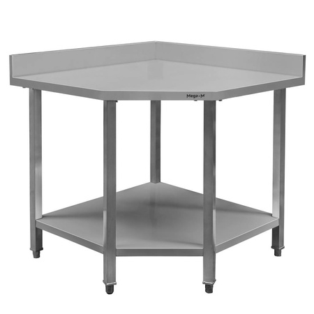 Stół ze stali nierdzewnej narożny z półką Mega-M S-90 cm G-60 cm H-85 cm N