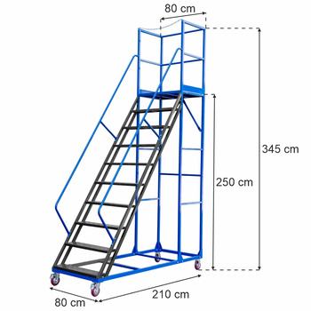 Drabina magazynowa przejezdna pomost magazynowy Mega-M STANDARD H-250 cm 10 stopni