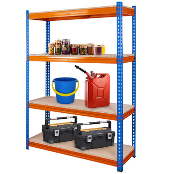 Regał magazynowy Mega-M PRO MAX H-180 cm L-120 cm G-45 cm 4 półki z MDF 15 mm 500 kg niebiesko-pomarańczowy