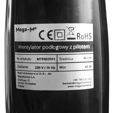 Wentylator podłogowy Mega-M śr. 40 cm z pilotem N