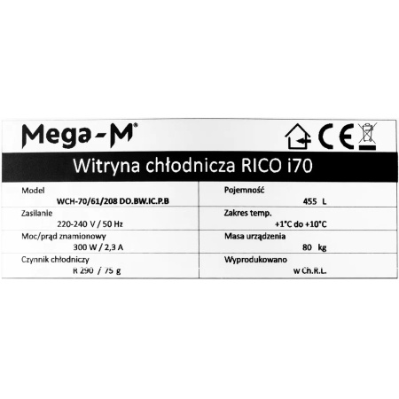 Witryna chłodnicza 1-drzwiowa 455L Mega-M RICO i70 oświetlenie LED