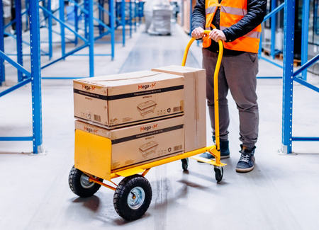 Rozkładany wózek transportowy 2w1 magazynowy młynarka taczkowy Mega-M 250kg żółty