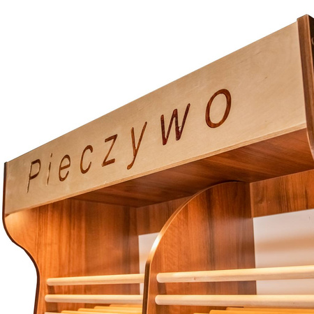Regał na pieczywo H-200 cm L-100 cm G-50 cm plexi oświetlenie LED orzech ecco