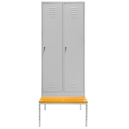 Szafka BHP ubraniowa na podstawie z ławeczką Mega-M pracownicza 2-drzwiowa z przegrodami S-80 cm szara