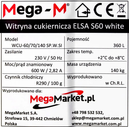 Witryna cukiernicza Mega-M ELSA S60 white