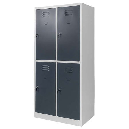 Szafka ubraniowa skrytkowa BHP Mega-M J-80/4 4 drzwiowa szara/ grafitowy front S-80 cm G-50 cm H-180 cm skręcana N