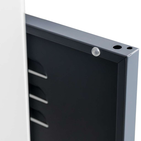 Szafka ubraniowa skrytkowa BHP Mega-M J-80/4 4 drzwiowa szara/ grafitowy front S-80 cm G-50 cm H-180 cm skręcana N