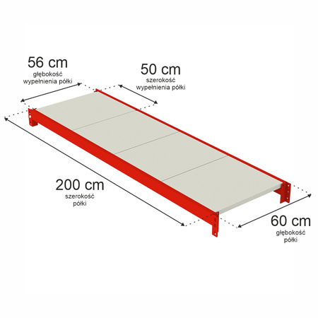 Półka do regału magazynowego Mega-M FORTIS L-200 cm G-60 cm