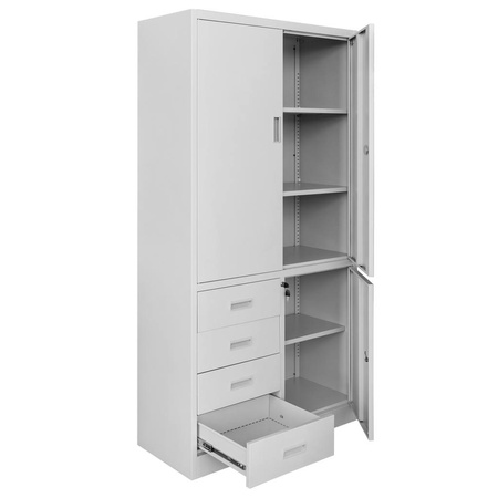 Szafa biurowa metalowa na akta Mega-M WENUS pełne drzwi 4 szuflady S-90 cm G-40 cm H-185 cm szara