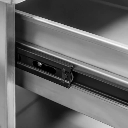 Stół gastronomiczny ze stali nierdzewnej przyścienny z blokiem szuflad po lewej stronie Mega-M 180x60x85 cm