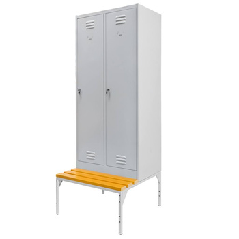 Szafka BHP ubraniowa na podstawie z ławeczką Mega-M pracownicza 2-drzwiowa S-80 cm szara