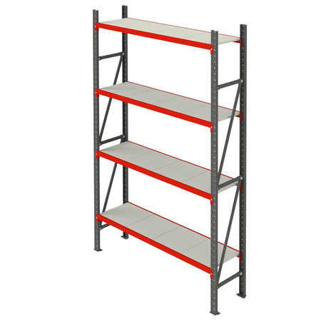 Regał metalowy magazynowy 4-półkowy Mega-M FORTIS H-240 cm L-217 cm G-50 cm moduł bazowy