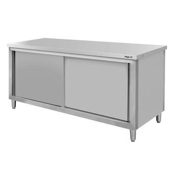 Stół gastronomiczny ze stali nierdzewnej centralny przelotowy z szafką Mega-M 180x70x85 cm