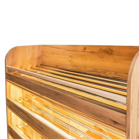 Regał na pieczywo H-180 cm L-125 cm G-60 cm plexi oświetlenie LED dąb kraft