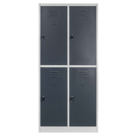 Szafka ubraniowa skrytkowa BHP Mega-M J-80/4 4 drzwiowa szara/ grafitowy front S-80 cm G-50 cm H-180 cm skręcana N